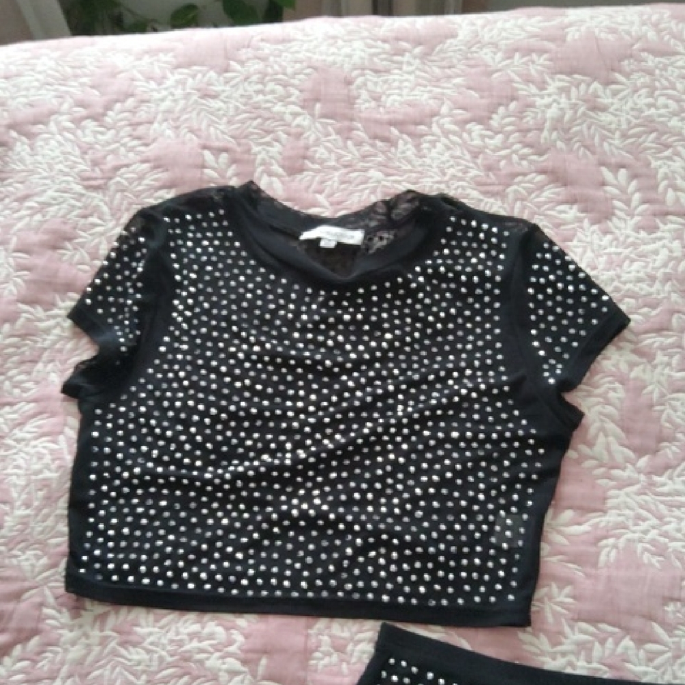 Hot & Delicious Black Rhinestone Two Piece Skirt Set - Picture 5 of 5